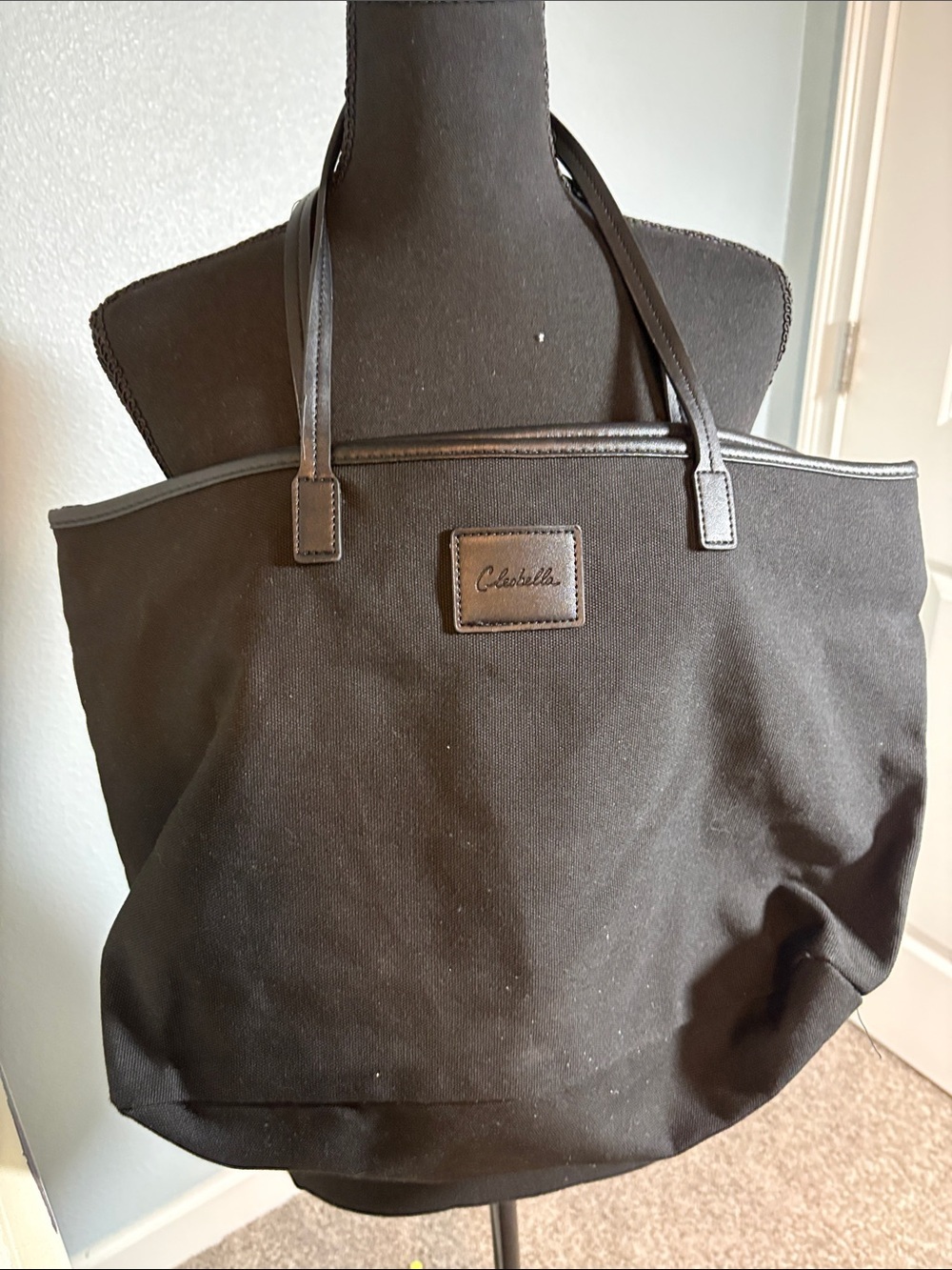 Cleobella Black Canvas Tote with Dark Brown Trim